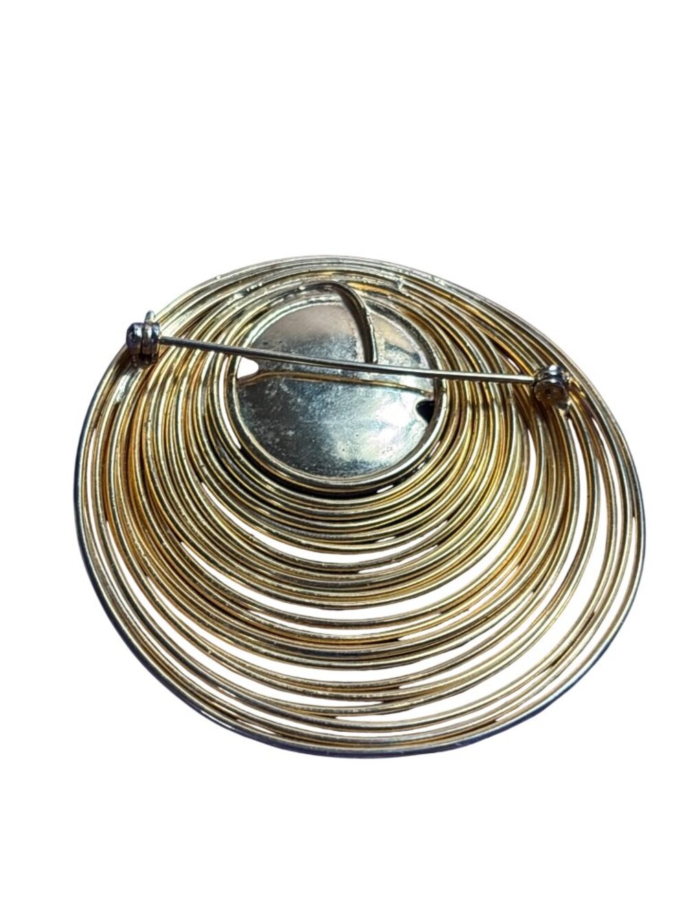 Vintage Goldtone Wire Spiral Brooch Cabochon Center Some Fading 2.25 inches - Picture 2 of 2